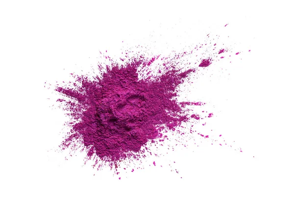 Parlak renkli pigment. Gevşek kozmetik tozu. Neon pembe göz farı pigment beyaz bir arka plan üzerinde izole, yakın çekim