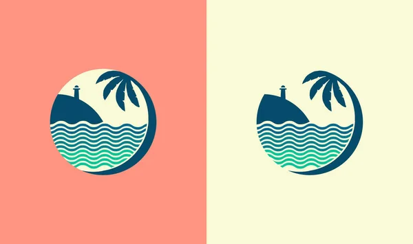 Beach Illustration Blue Color Palette Badge Style Vector Logo Template — Stock Vector