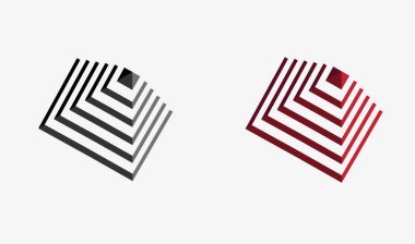 Perspektif görünümlü piramit, iki renk kırmızı ve gri ayarlanmış. Mimarlık, inşaat, teknoloji ve kurumsal şirketler için vektör logosu unsurları.