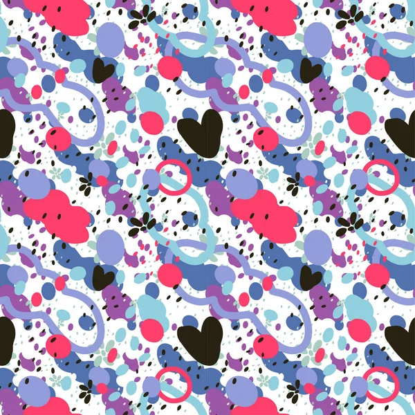 Esplosione Forme Doodle Pattern Blu Rosa Nero Design Vettoriale Senza — Vettoriale Stock