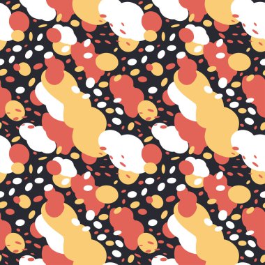 Soyut karalama bulutları ve kar mahsulü renkli koyu arkaplan. Tekstil, moda, ambalaj ve kağıt için vektörsüz desen tasarımı