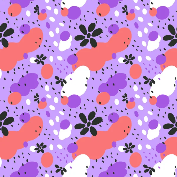Doodle Tormenta Nieve Flores Color Rosa Púrpura Patrón Diseño Patrones — Vector de stock