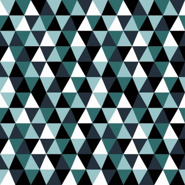 Koyu mavi tek renkli soyut üçgenler mozaik deseni şekillendirir. Tekstil, moda, kağıt ve ambalaj için vektörsüz desen tasarımı.