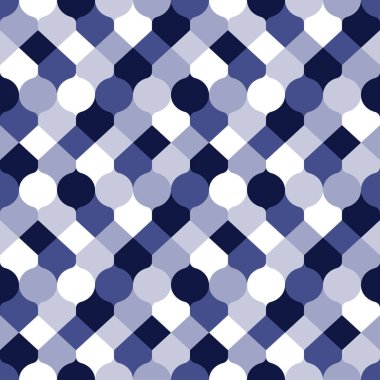 Mavi tonlarda soyut geometrik şekiller. Tekstil, moda, kağıt ve ambalaj için vektörsüz desen tasarımı.