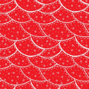El çizimi Noel çelenkleri kırmızı ve beyaz desenli. Tekstil, moda, kağıt ve ambalaj için vektörsüz desen tasarımı.