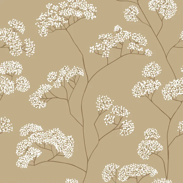 Arbustos Pequeñas Flores Blancas Paleta Colores Beige Diseño Patrones Sin — Vector de stock