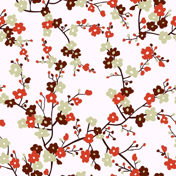 Flores Rojas Pequeñas Ramas Flores Patrón Primavera Diseño Patrones Sin — Vector de stock