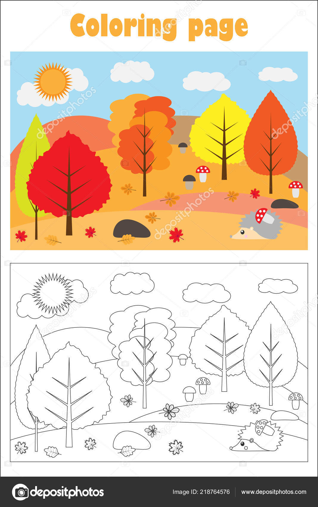 Bosque Del Otoño Estilo Dibujos Animados Página Para Colorear Papel