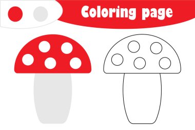 Amanita karikatür tarzı, sonbahar boyama sayfası, eğitim kağıt çocuklar, çocuklar okul öncesi etkinlik, yazdırılabilir çalışma, vektör çizim gelişimi için oyun