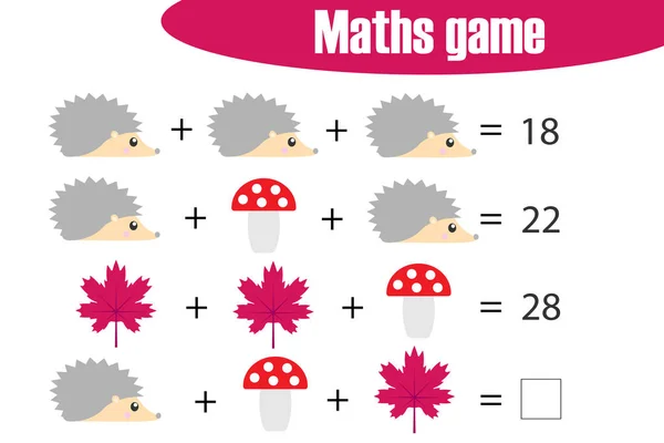 Matematik Spel Med Bilder Höstens Tema För Barn Mellannivå Utbildning — Stock vektor
