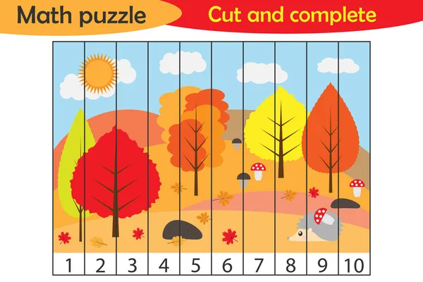 Παζλ Μαθηματικά Φθινόπωρο Δάσος Στυλ Καρτούν Εκπαίδευση Παιχνίδι Για Την — Διανυσματικό Αρχείο