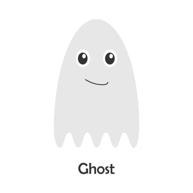 Hayalet çizgi film tarzı, Cadılar Bayramı kartı, vektör çizim çocuklar için çocuk, okul öncesi etkinlik için