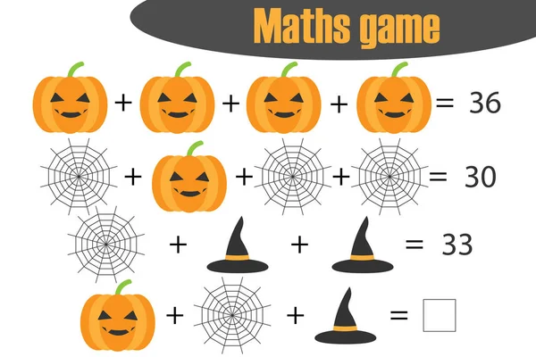 Juego Matemáticas Con Imágenes Tema Halloween Para Niños Nivel Medio — Vector de stock
