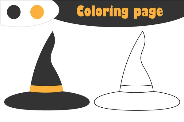 Cadı Şapka Karikatür Tarzı Cadılar Bayramı Boyama Sayfası Eğitim Kağıt — Stok Vektör