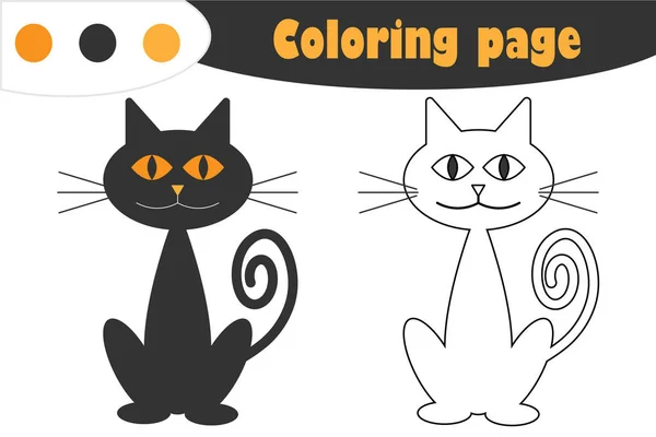 Kedi Karikatür Tarzı Cadılar Bayramı Boyama Sayfası Eğitim Kağıt Çocuklar — Stok Vektör