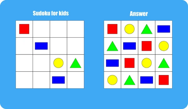 Jogo Sudoku Com Imagens Formas Geométricas Para Crianças Nível Fácil — Vetor de Stock