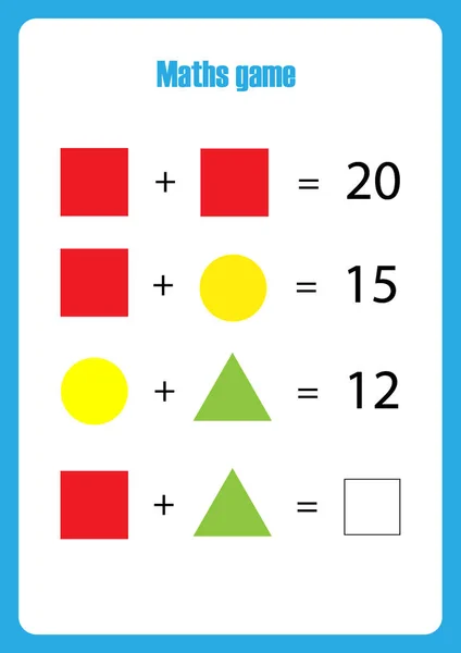Juego Matemáticas Con Imágenes Formas Geométricas Para Niños Nivel Fácil — Vector de stock