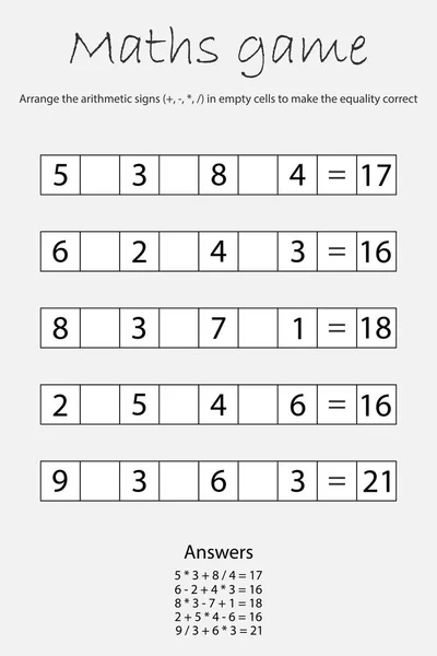 Matemáticas Juego Para Los Niños Encontrar Una Solución Juego Educación — Vector de stock