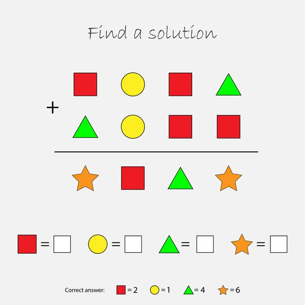 Mathematikspiel Mit Bildern Geometrischen Formen Für Kinder Lösungsfindung Lernspiel Für — Stockvektor