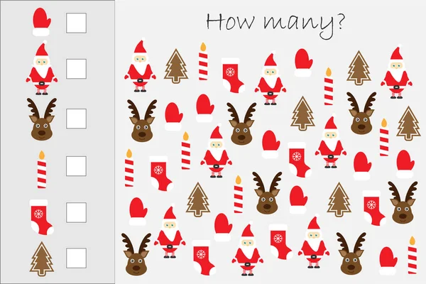 Kolik Počítání Hru Vánoční Obrázky Pro Děti Vzdělávací Matematika Úkol — Stockový vektor