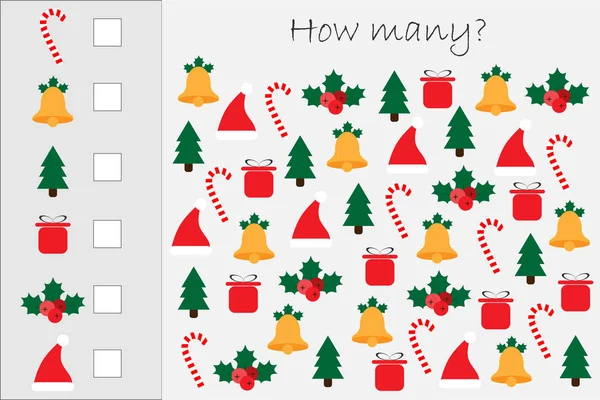 Kolik Počítání Hra Vánočními Obrázky Pro Děti Vzdělávací Matematika Úkol — Stockový vektor