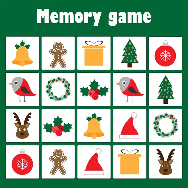 Paměťová Hra Obrázky Vánoční Téma Pro Děti Vánoční Zábavná Vzdělávací — Stockový vektor