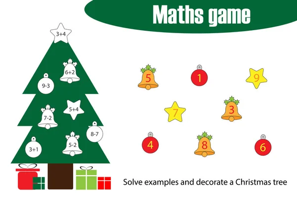 Juego Matemáticas Con Decoración Árbol Navidad Para Niños Juego Conteo — Vector de stock