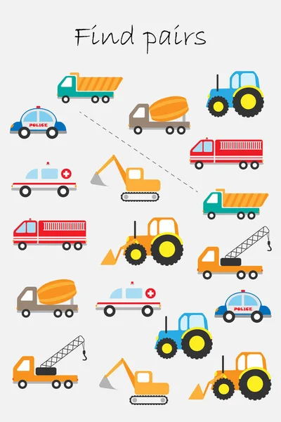 Find Pairs Identical Pictures Fun Education Game Transport Theme Children — Stock Vector
