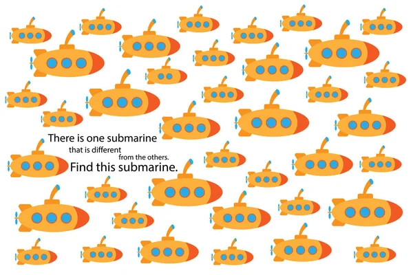 Encontrar Submarino Que Diferente Divertido Juego Rompecabezas Educación Con Transporte — Vector de stock