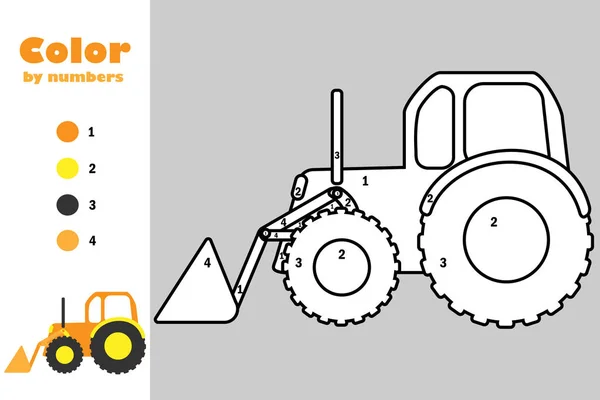 Bulldozer Cartoon Style Color Number Education Paper Game Development Children — Stock Vector