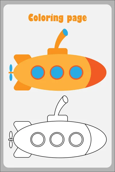 Submarino Estilo Dibujos Animados Página Para Colorear Juego Papel Educativo — Vector de stock