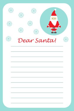 Noel Baba Noel mektup, şablon layot, çocuklar için okul öncesi etkinlik eğlenceli çocuklar için vektör