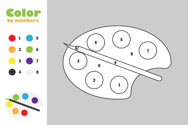 Karikatür tarzı, sayı, eğitim kağıt çocukların, gelişimi için oyun tarafından renk paletinde boyama sayfası, çocuklar okul öncesi etkinlik, yazdırılabilir çalışma, vektör çizim