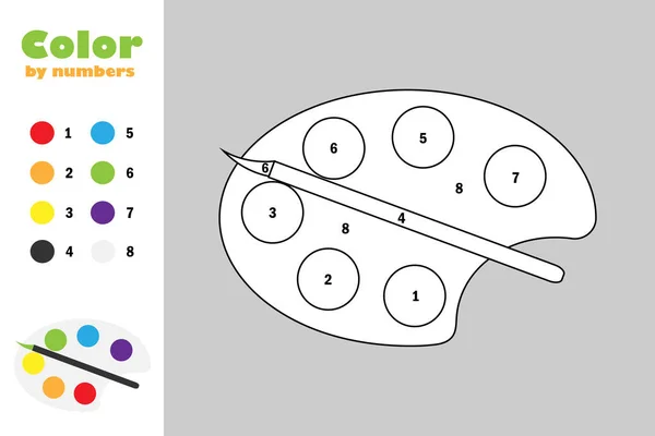 Paleta no estilo dos desenhos animados, cor por número, jogo de papel de educação para o desenvolvimento de crianças, página de colorir, atividade pré-escolar de crianças, planilha imprimível, ilustração vetorial —  Vetores de Stock