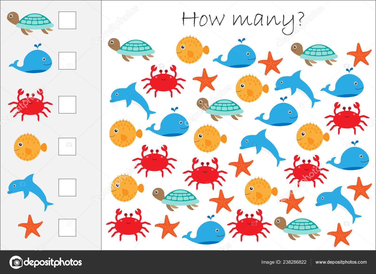 Math Game Children Additional Sea Life Stock Vector (Royalty Free