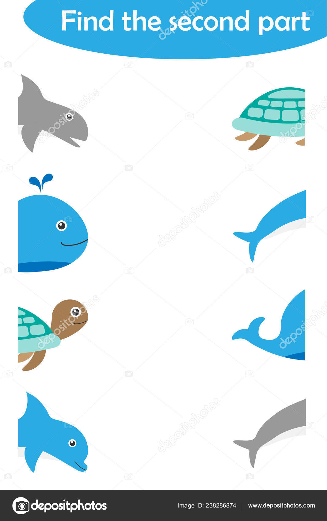 Find Second Part Ocean Animals Children Fun Education Game Kids Stock  Vector Image by ©@ #238286874