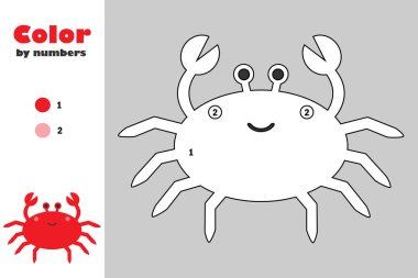 Yengeç karikatür tarzı, renk numarasına, eğitim kağıt sayfası, boyama çocuk gelişimi için oyun çocuklar okul öncesi etkinlik, yazdırılabilir çalışma, vektör
