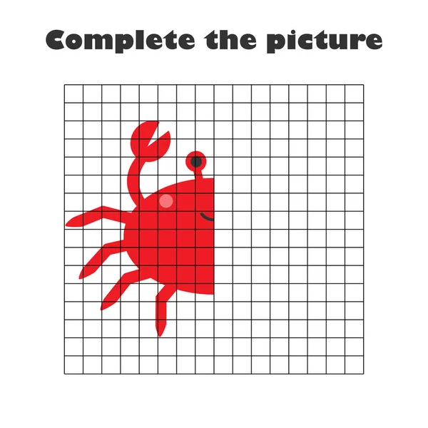 Complete Picture Crab Cartoon Style Drawing Skills Training Educational Paper — Stock Vector