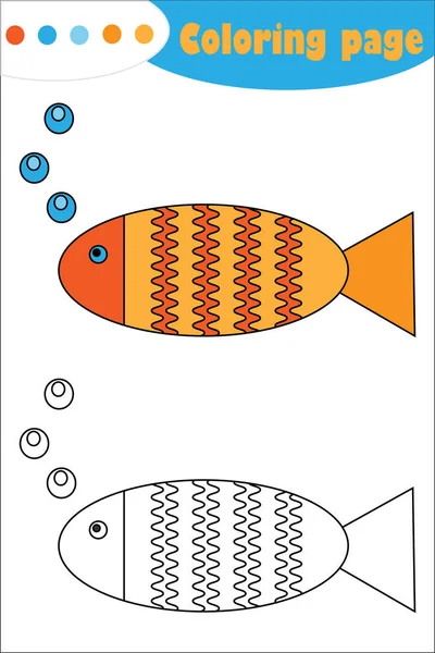Balık Boyama Sayfası Eğitim Kağıt Çocukların Gelişimi Için Oyun Çizgi — Stok Vektör