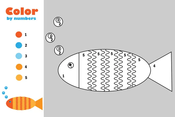 Fisk Tecknad Stil Färg Med Nummer Utbildning Papper Spel För — Stock vektor
