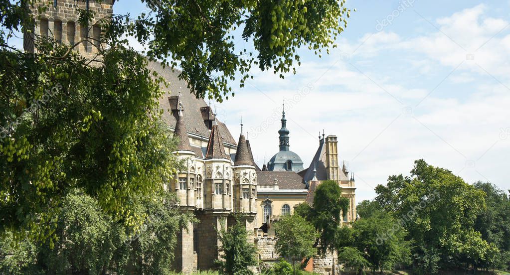 Park in Budapest and Vajdahunyad castle, Hungary