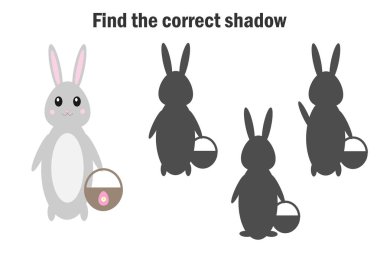 Doğru gölge, Paskalya için çocuklar, bunny karikatür tarzı, çocuk, okul öncesi çalışma sayfası etkinlik, görev için eğitim oyun oyun mantıksal düşünme, geliştirilmesi için vektör bulmak