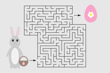Paskalya labirent oyunu, tavşan, vektör mantıksal düşünme geliştirilmesi için görev Labirent, sevimli çizgi film karakteri, çocuklar için okul öncesi çalışma sayfası etkinlik kurtulmanın bir yolunu bulmak için yardım