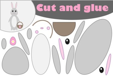Paskalya tavşanı, eğitim kağıt okul öncesi çocukların gelişimi için oyun aplike oluşturma, görüntü ve tutkal kağıt üzerinde bölümlerini kesip, vektör makas ve yapıştırıcı kullanın