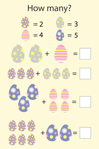 How Many Counting Game Easter Eggs Kids Educational Maths Task — Stock Vector