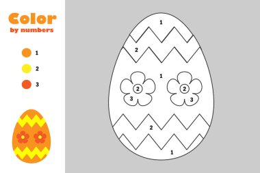 Dekorasyon Yumurta karikatür tarzı, renk numarasına, Paskalya eğitim kağıt sayfası, Boyama Çocuk gelişimi için oyun çocuklar okul öncesi etkinlik, yazdırılabilir çalışma, vektör