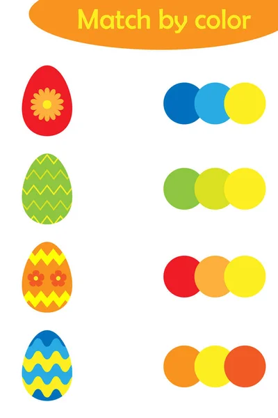 Passendes Spiel Für Kinder Bunte Ostereier Mit Gleicher Farbpalette Verbinden — Stockvektor