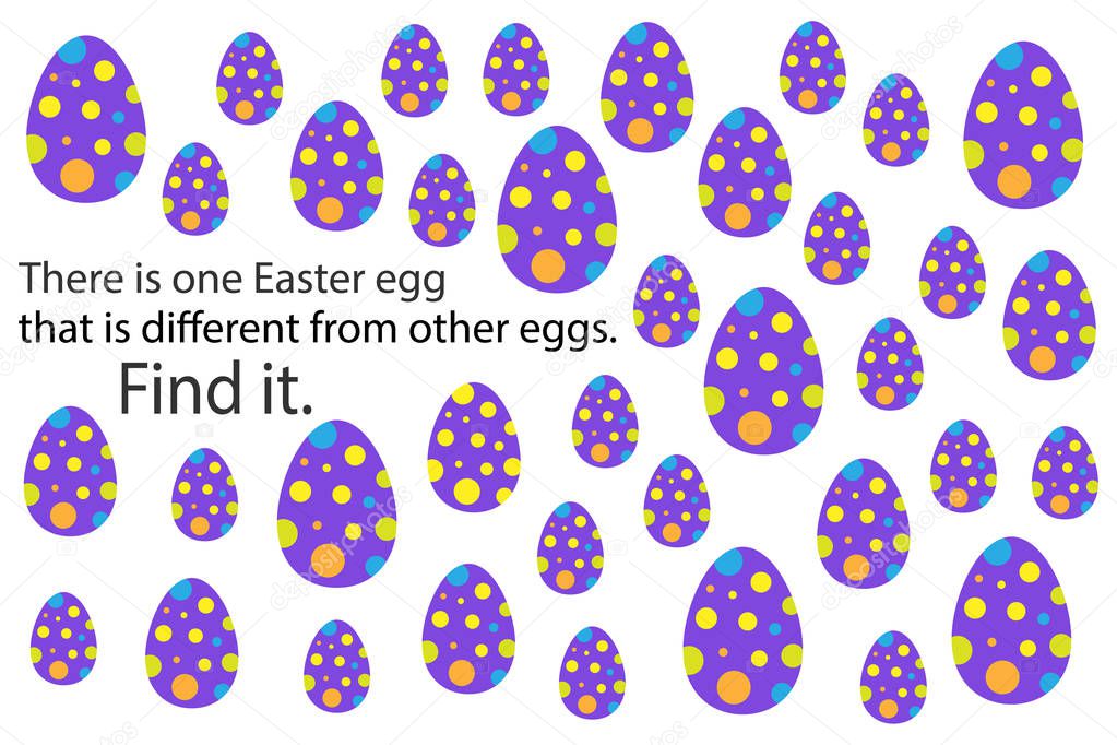Find easter egg that different, fun education puzzle game for children, preschool worksheet activity for kids, task for the development of logical thinking and mind, vector