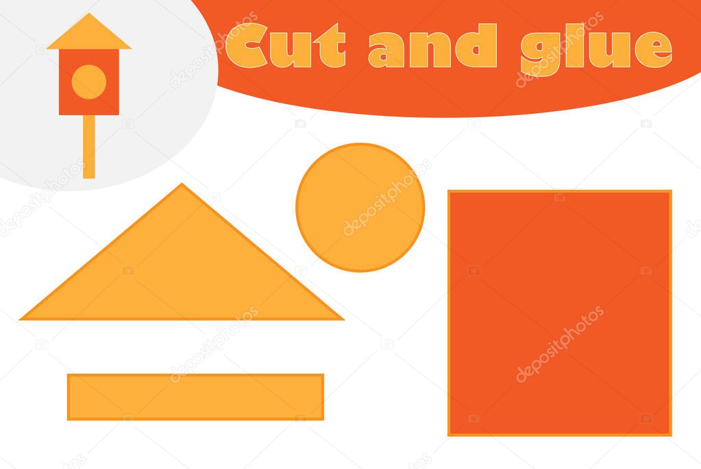 Nesting box cartoon style, education game for the development of preschool children, use scissors and glue to create the applique, cut parts of the image and glue on the paper, vector illustration