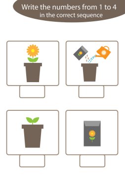 Çocuklar için bahçe resimleri, mantıksal düşünme, okul öncesi çalışma sayfası etkinlik, geliştirilmesi için eğitim görev ile görsel oyun yazmak numaraları, vektör çizim